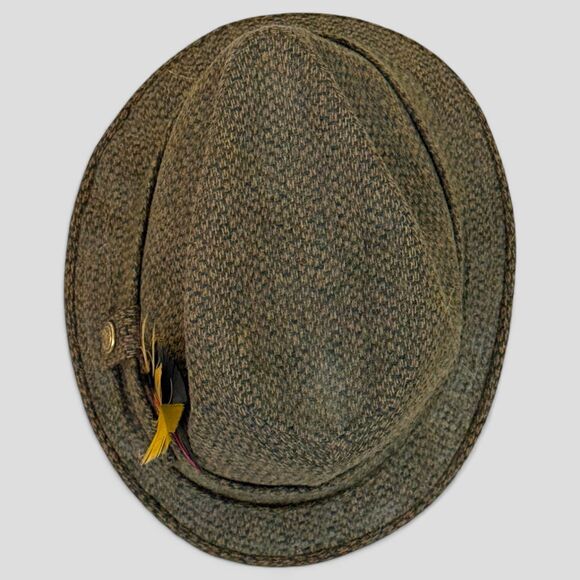 Vintage Wormser 100% Wool Fedora Hat Olive Green Belted Retro Cap Sz 7 1/8 - Picture 5 of 9